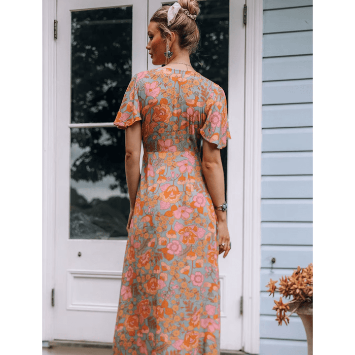 Floral Wrap Boho Maxi Dress