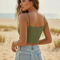 Boho Beach Hut Sleeveless Blouse, Tank Top, Sleeveless Shirt, Crop Top Ribbed Button Front Crop Top