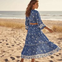 Boho Beach Hut 2 piece maxi skirt set Blue Boho Floral Matching Set