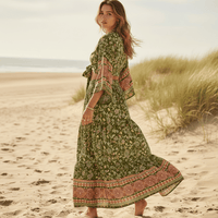 Boho Beach Hut 2 piece maxi skirt set Green Boho Floral Matching Set