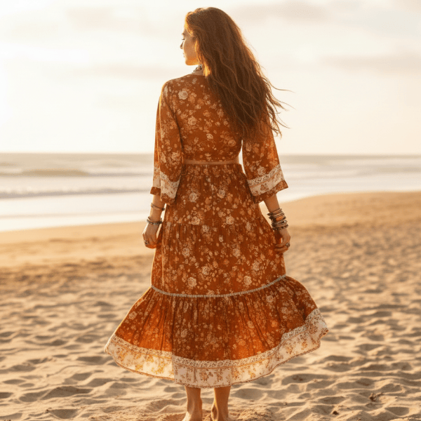 boho rust maxi dress Floral Matching Set | Crop Top & Skirt in Rust - Women's Boho Fashion A-line, Empire Waist Gathered Natalie Martin US Size:0 youre helping reduce carbon Faviana 11031