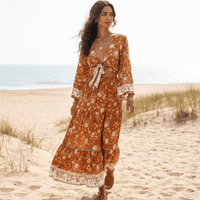 Boho Beach Hut 2 piece maxi skirt set Rust Boho Floral Matching Set Rust / S