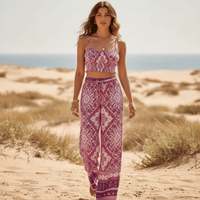 Pink floral boho crop top and wide leg pants matching set