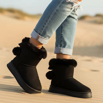 Boho Beach Hut Ankle Boots, Fur Boots, Winter Boots Faux Fur Winter Boots Black / 6
