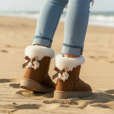 Boho Beach Hut Ankle Boots, Fur Boots, Winter Boots Faux Fur Winter Boots Brown / 6