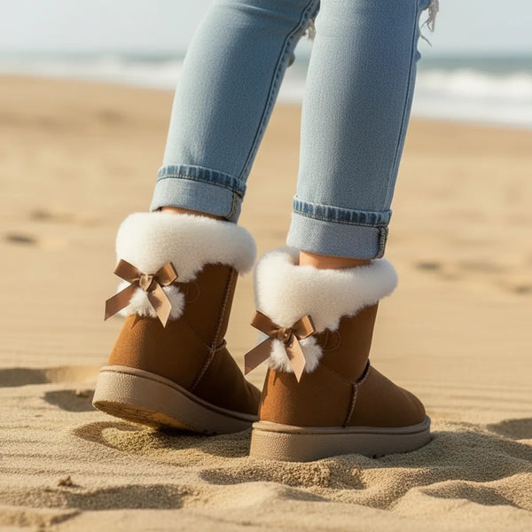 Boho Beach Hut Ankle Boots, Fur Boots, Winter Boots Faux Fur Winter Boots Brown / 6
