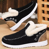 Boho Beach Hut Ankle Boots, Fur Boots, Winter Boots Winter Faux Fur Lined Casual Ankle Boots Black / 6