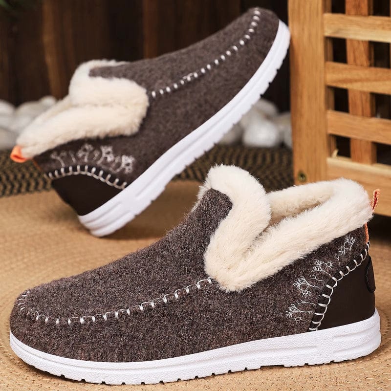 Boho Beach Hut Ankle Boots, Fur Boots, Winter Boots Winter Faux Fur Lined Casual Ankle Boots Brown / 6