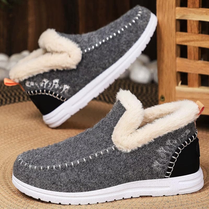 Boho Beach Hut Ankle Boots, Fur Boots, Winter Boots Winter Faux Fur Lined Casual Ankle Boots Gray / 6