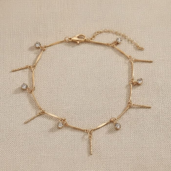 Boho Beach Hut Anklets, Ankle Jewelry, Beach Jewelry Gold Rhinestone Bar Beach Anklet Gold / One Size