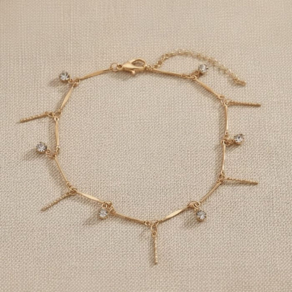 Boho Beach Hut Anklets, Ankle Jewelry, Beach Jewelry Gold Rhinestone Bar Beach Anklet Gold / One Size