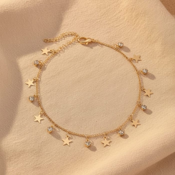 Boho Beach Hut Anklets, Ankle Jewelry, Beach Jewelry Gold Star Rhinestone Boho Anklet Gold / One Size