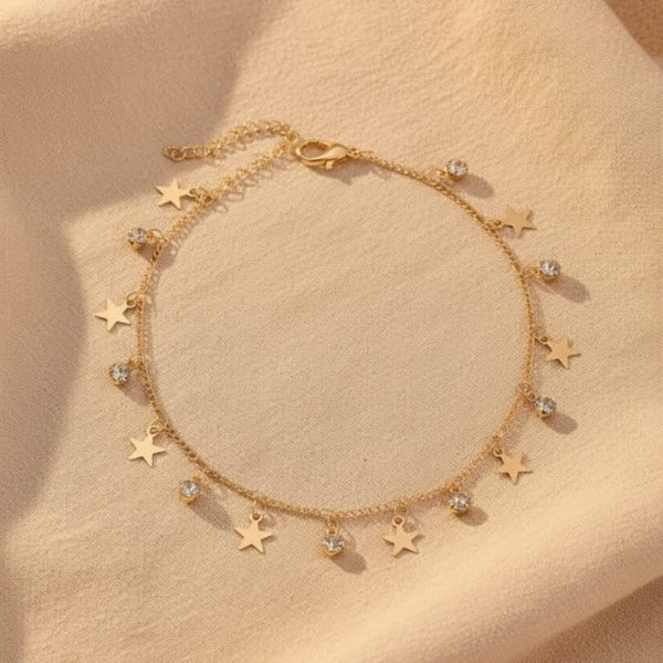 Boho Beach Hut Anklets, Ankle Jewelry, Beach Jewelry Gold Star Rhinestone Boho Anklet Gold / One Size