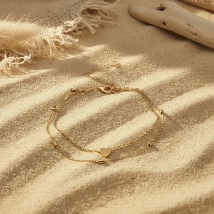 Boho Beach Hut Anklets, Ankle Jewelry, Beach Jewelry Heart Anklet Foot Jewelry