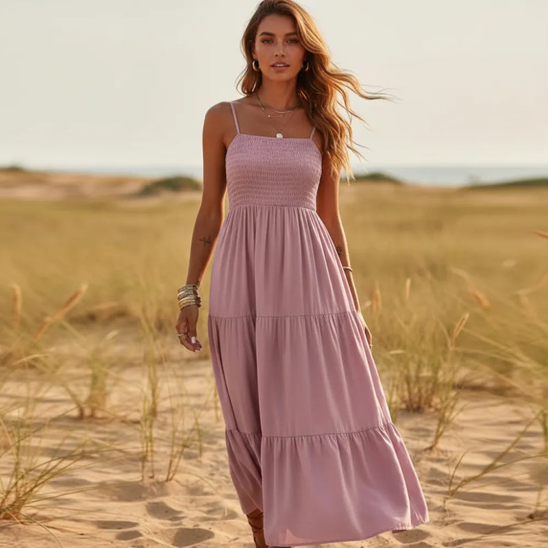 Sleeveless Spaghetti Strap Long Dress Boho A-Line Mid-Calf Dress Boho Beach Hut Sleeveless Spaghetti Strap Long Dress Boho A-Line Mid-Calf Dress Boho Beach Hut