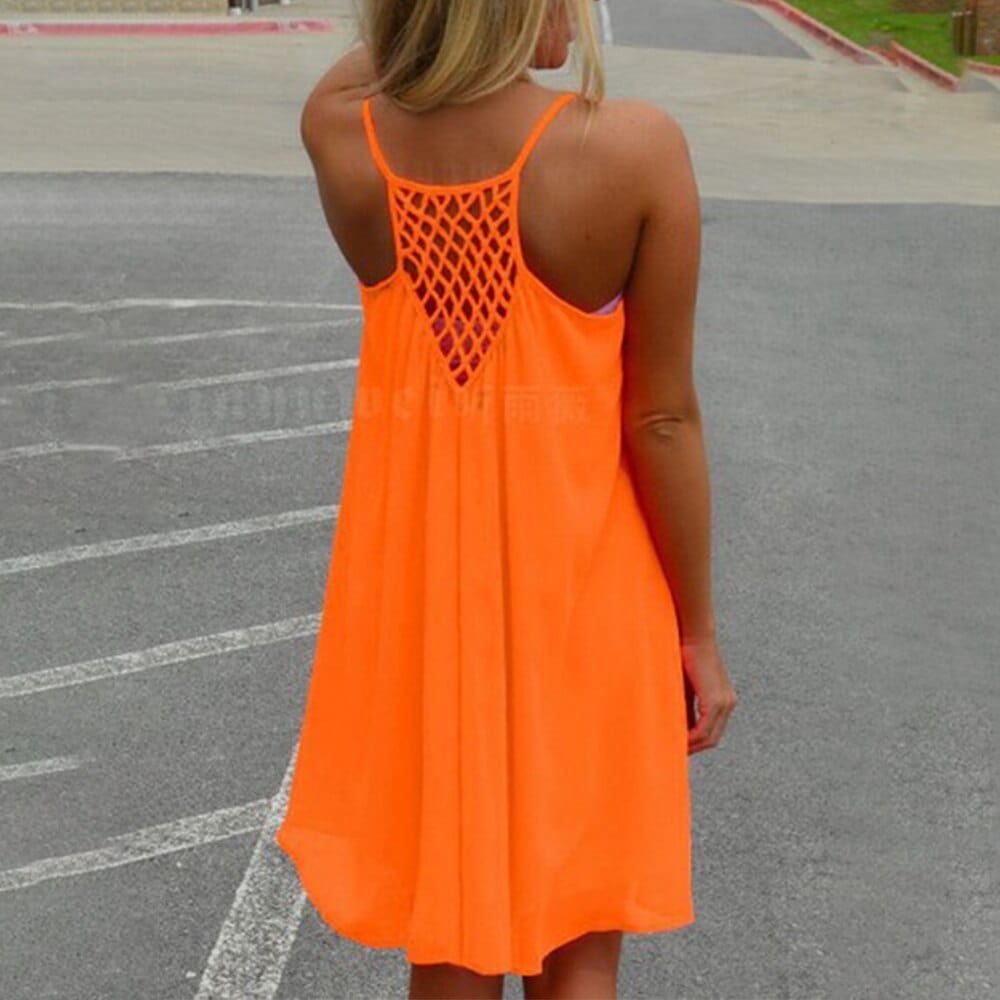 Boho Beach Hut Beach Dress, Chic Dress, Boho Dress, Summer Dress, Sun Dress, Mini Dress, white dress, black dress, blue dress, pink dress, orange dress, yellow, sleeveless dress, cover up, plus size dress Sleeveless Summer Beach Dress Orange / S