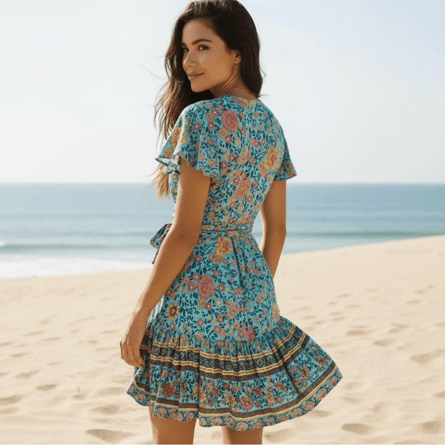 sea green floral dress Santiago Cut-Out Ruffle Maxi Dress Sage main image 0