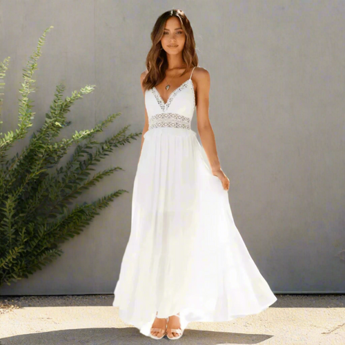 Boho Beach Hut Beach Dress, Summer Dress, Chic Dress, Midi Maxi Dress, Sleeveless Dress, White Dress White Summer Dress White / S