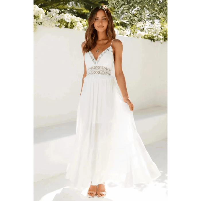 Boho Beach Hut Beach Dress, Summer Dress, Chic Dress, Midi Maxi Dress, Sleeveless Dress, White Dress White Summer Dress White / S