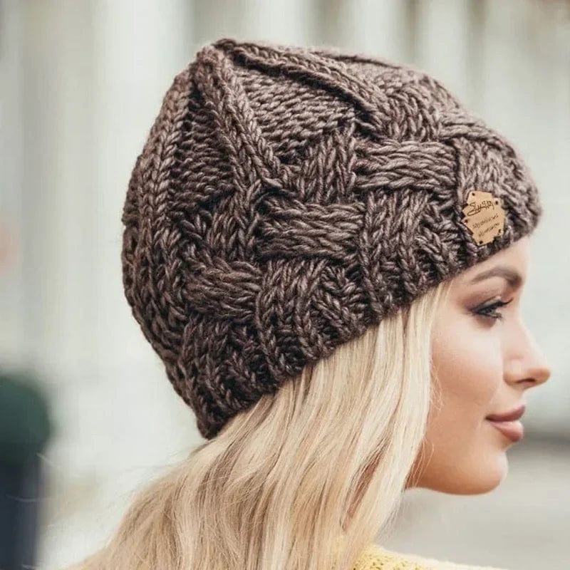 Boho Beach Hut Beanie, Knit Beanie Knit Beanie Brown / One Size