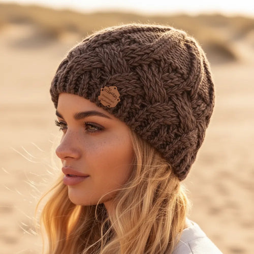 Boho Beach Hut Beanie, Knit Beanie Knit Beanie Brown / One Size