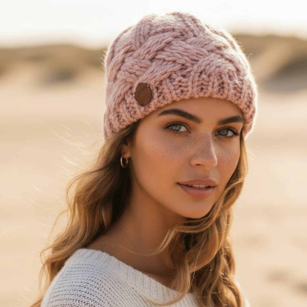 Boho Beach Hut Beanie, Knit Beanie Knit Beanie Pink / One Size