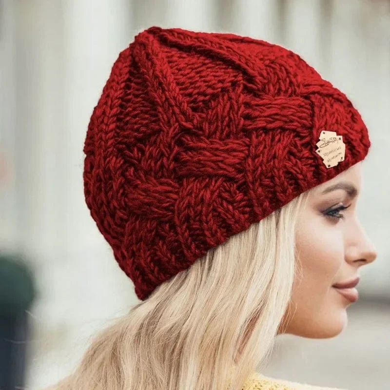 Boho Beach Hut Beanie, Knit Beanie Knit Beanie Red / One Size