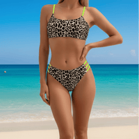 Boho Beach Hut Bikini, Swimsuit, Swimwear, 2 Piece Swimsuit Sexy Leopard Print High Waist Bikini Set Yellow Leopard / S
