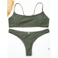 Boho Beach Hut Bikinis Set, Swimwear, Swimsuit, Bikini Sexy Sports Bra Push Up Bikini Set Army Green / S