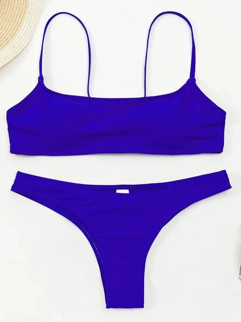 Boho Beach Hut Bikinis Set, Swimwear, Swimsuit, Bikini Sexy Sports Bra Push Up Bikini Set Blue / S