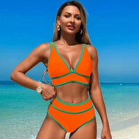 Boho Beach Hut Bikinis, Swimwear, Swimsuit Boho Floral High Waist Bikini Set Orange / S