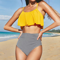 Boho Beach Hut Bikinis, Swimwear, Swimsuit Boho High Waisted Tank Top Bikini Sets Yellow / S