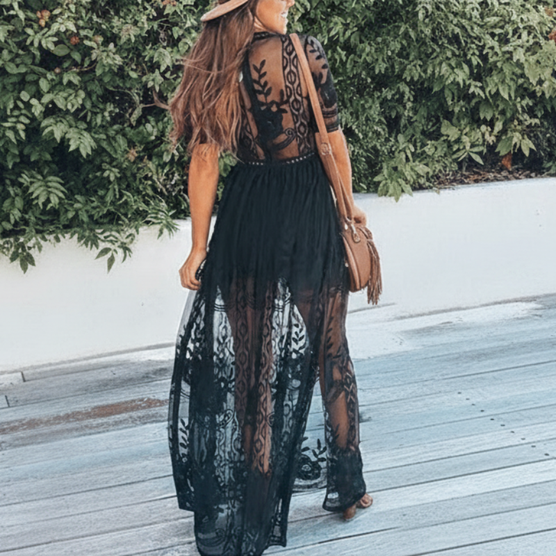 Black Boho Lace Maxi Dress Hollow Out Summer Embroidered Dress Boho Beach Hut Black Boho Lace Maxi Dress Hollow Out Summer Embroidered Dress Boho Beach Hut