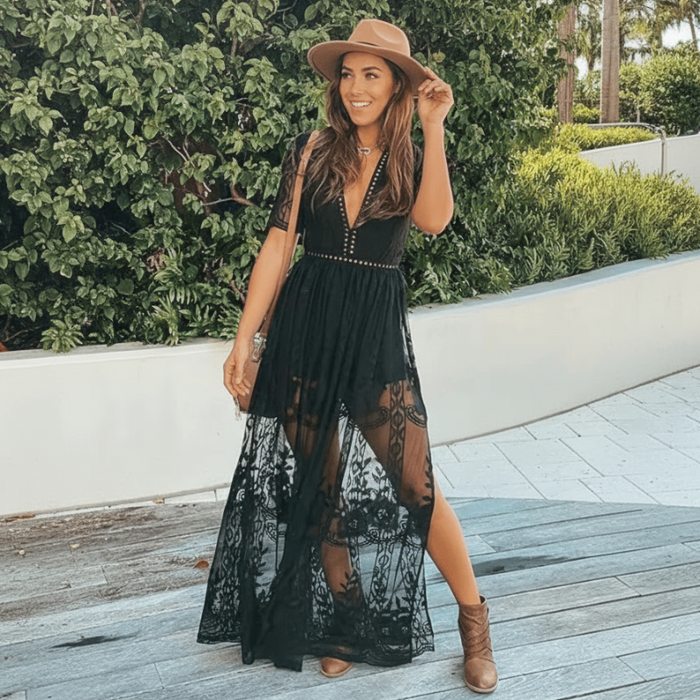Boho Beach Hut Black Boho Dress, Summer Dress, Maxi Dress Boho Black Maxi Dress Black / S