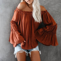 Boho Beach Hut Blouse, Off Shoulder Top, Long Sleeve Top Sexy Off Shoulder Flare Long Sleeve Boho Top Rust Red / S