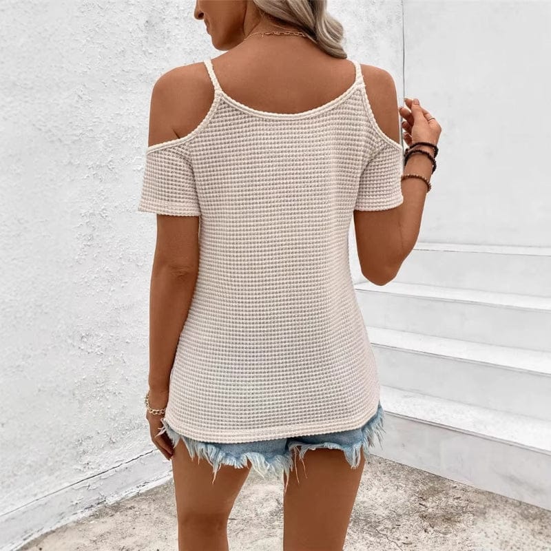 Boho Beach Hut Blouse, Short Sleeve Top, Crochet Shirt Boho Off Shoulder Crochet Knit Top