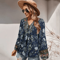 Boho Beach Hut Blouses & Shirts Boho Chic Floral Blouse Blue / S