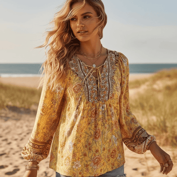Boho Beach Hut Blouses & Shirts Boho Chic Floral Blouse Yellow / S