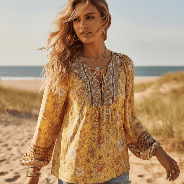 Boho Beach Hut Blouses & Shirts Boho Chic Floral Blouse Yellow / S