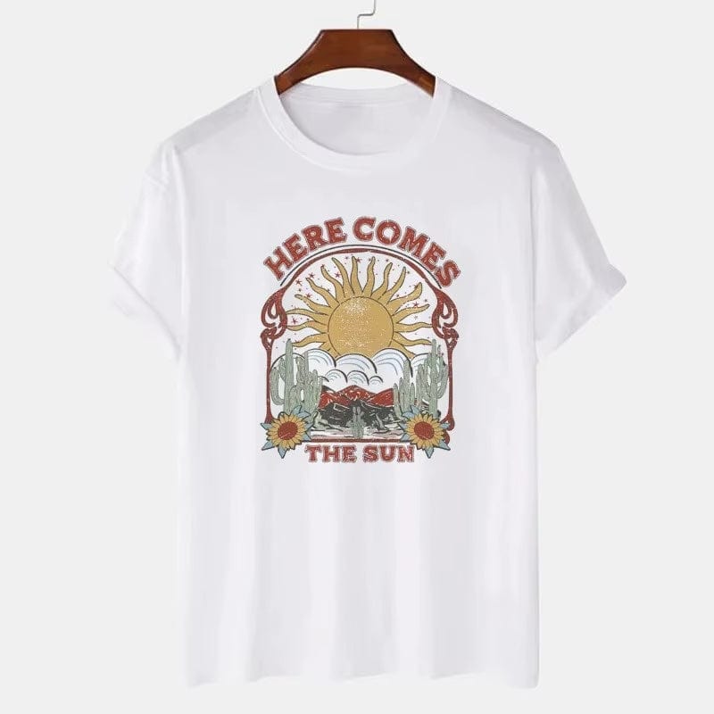 Boho Beach Hut Blouses & Shirts Boho “Here Comes The Sun” Graphic Tee White / S