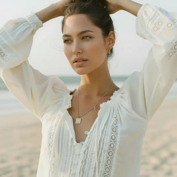 Boho Beach Hut Blouses & Shirts Boho Vintage White Long Sleeve Blouse