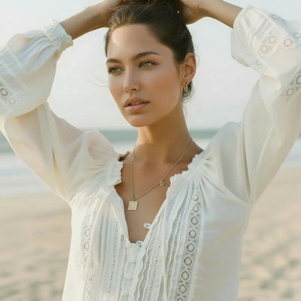 Boho Beach Hut Blouses & Shirts Boho Vintage White Long Sleeve Blouse