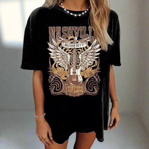 Boho Beach Hut Blouses & Shirts Country Music Nashville Print Shirt Black / S