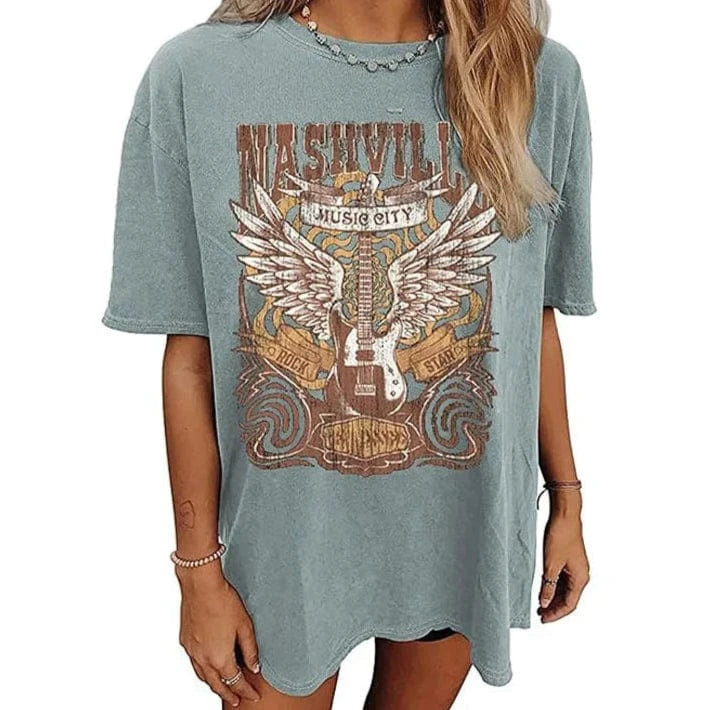 Boho Beach Hut Blouses & Shirts Country Music Nashville Print Shirt Green / S