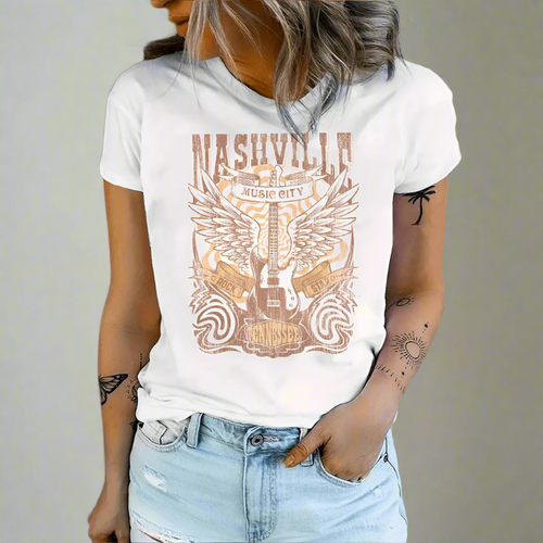 Boho Beach Hut Blouses & Shirts Country Music Nashville Print Shirt White / XS
