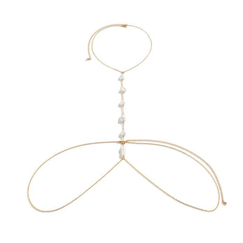 Boho Beach Hut Body Jewelry, Belly Chain Boho Pearl Cross Chest Body Chain Gold / One Size