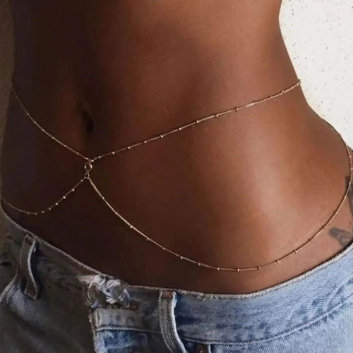 Boho Beach Hut Body Jewelry, Belly Chain Boho Rhinestone Belly Chain Gold / One Size