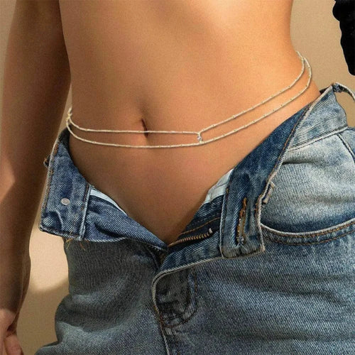 Boho Beach Hut Body Jewelry, Belly Chain Boho Rhinestone Belly Chain Silver / One Size