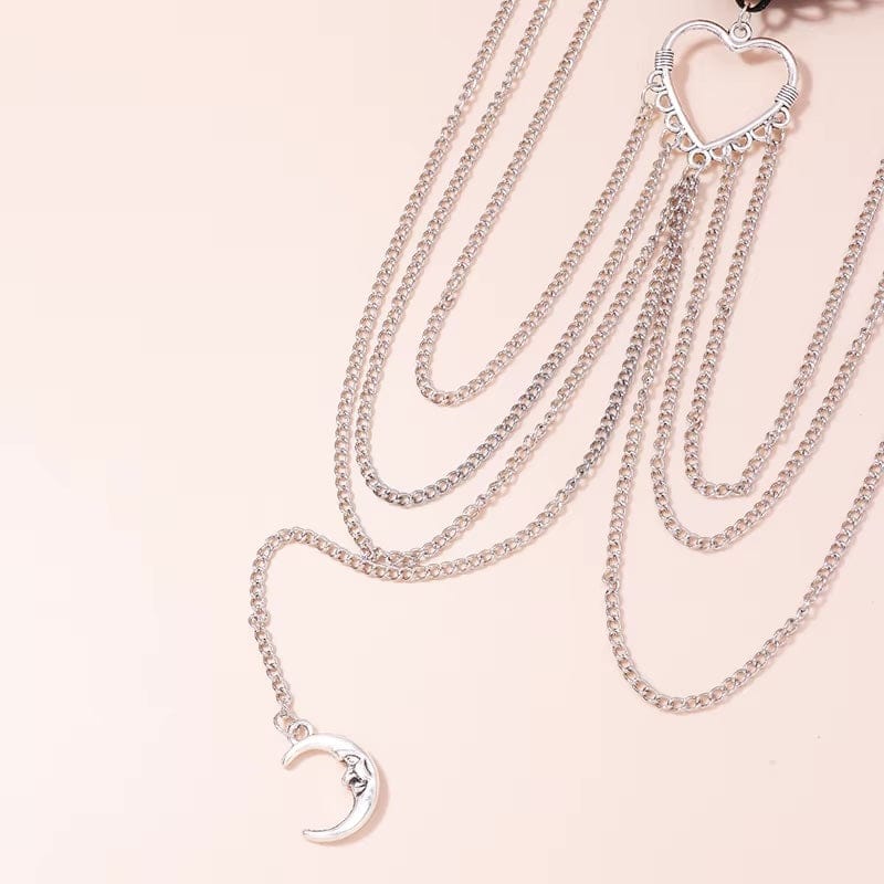 Boho Beach Hut Body Jewelry, Leg Jewelry, Thigh Jewelry, Beach Jewelry Boho Moon & Heart Tassel Leg Chain Silver / One Size