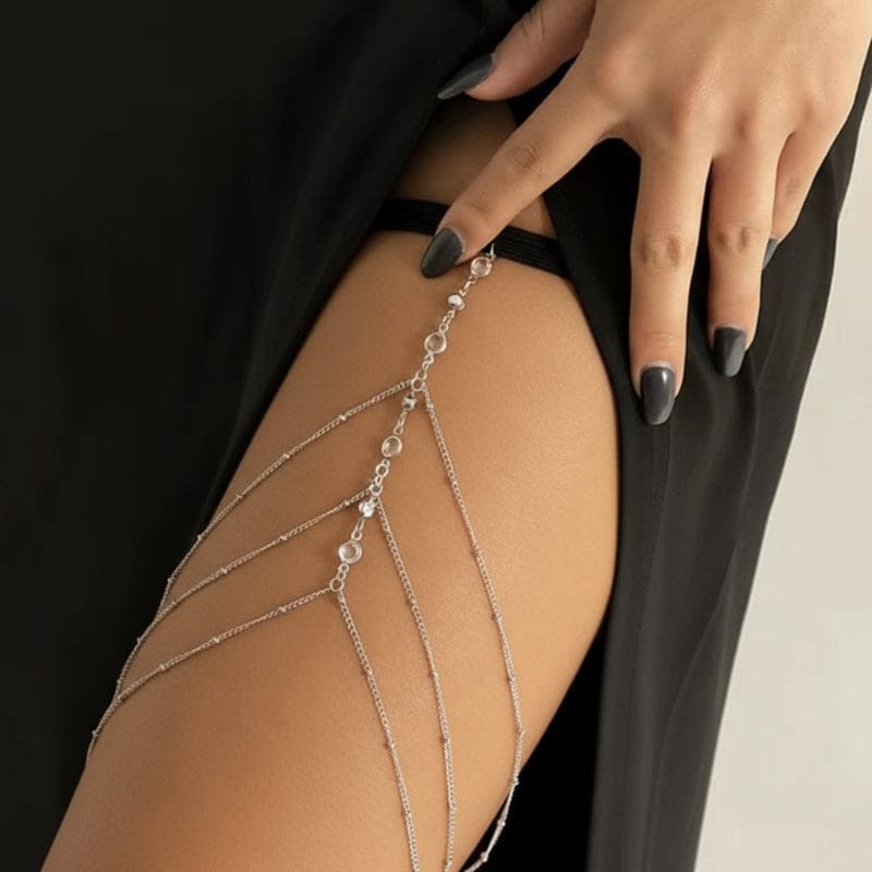 Boho Beach Hut Body Jewelry, Leg Jewelry, Thigh Jewelry, Beach Jewelry Boho Rhinestone Thigh Chain Body Jewelry Silver / One Size